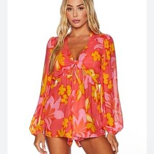 Beach Riot Pink and Yellow Floral Swim Coverup